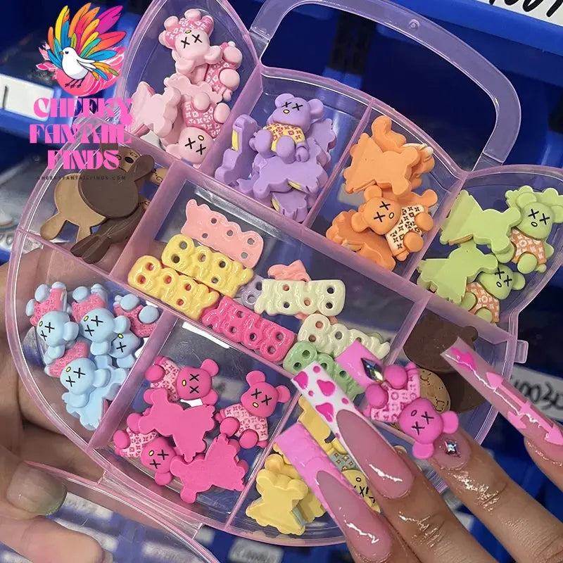 1 Boxed 3D Kawaii Bear Shaped Nails Art Charms Accessories Resin Cartoon Nail Jewelry Parts Charms Manicure Accessories Cheeky Fantail Finds