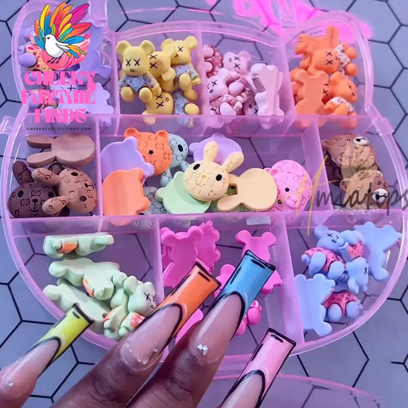 1 Boxed 3D Kawaii Bear Shaped Nails Art Charms Accessories Resin Cartoon Nail Jewelry Parts Charms Manicure Accessories Cheeky Fantail Finds