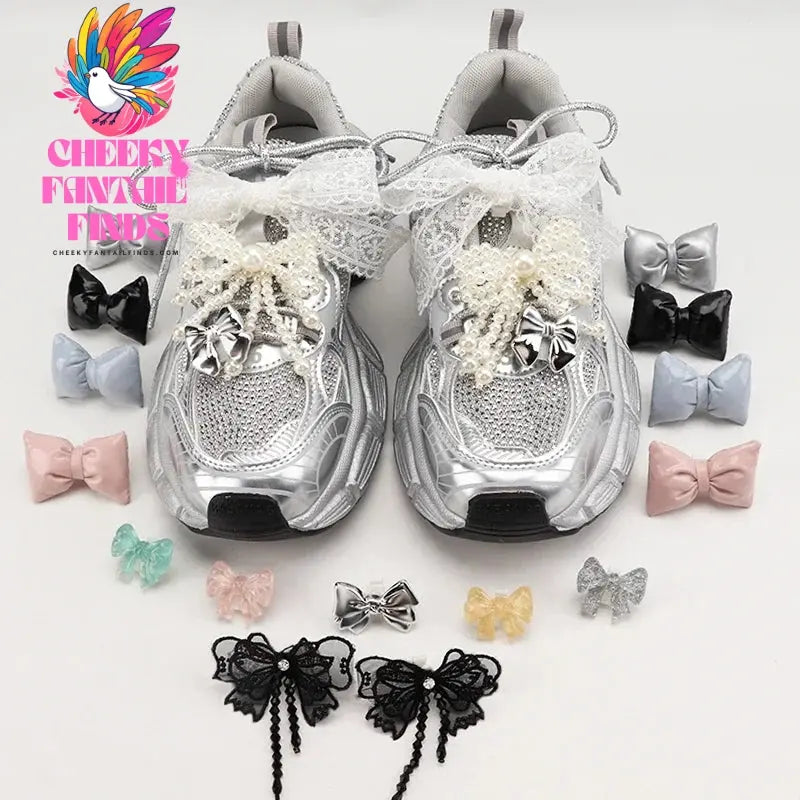 1 Pair Fashion Bowtie Flower Lace Shoelaces Buckle Shoes Charms Pearl Rhinestone Shoelace Decoration Shoe Accessoriess for Woman Cheeky Fantail Finds
