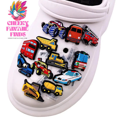 1 Pcs Cartoon Cars PVC Shoe Charms Truck Buses Motorcycle Bike Shapes Shoe Accessories Clog Pin Unisex Shoe Buckle Decorations - Cheeky Fantail Finds