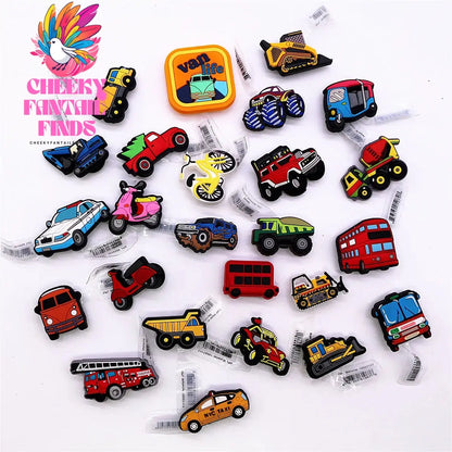 1 Pcs Cartoon Cars PVC Shoe Charms Truck Buses Motorcycle Bike Shapes Shoe Accessories Clog Pin Unisex Shoe Buckle Decorations - Cheeky Fantail Finds