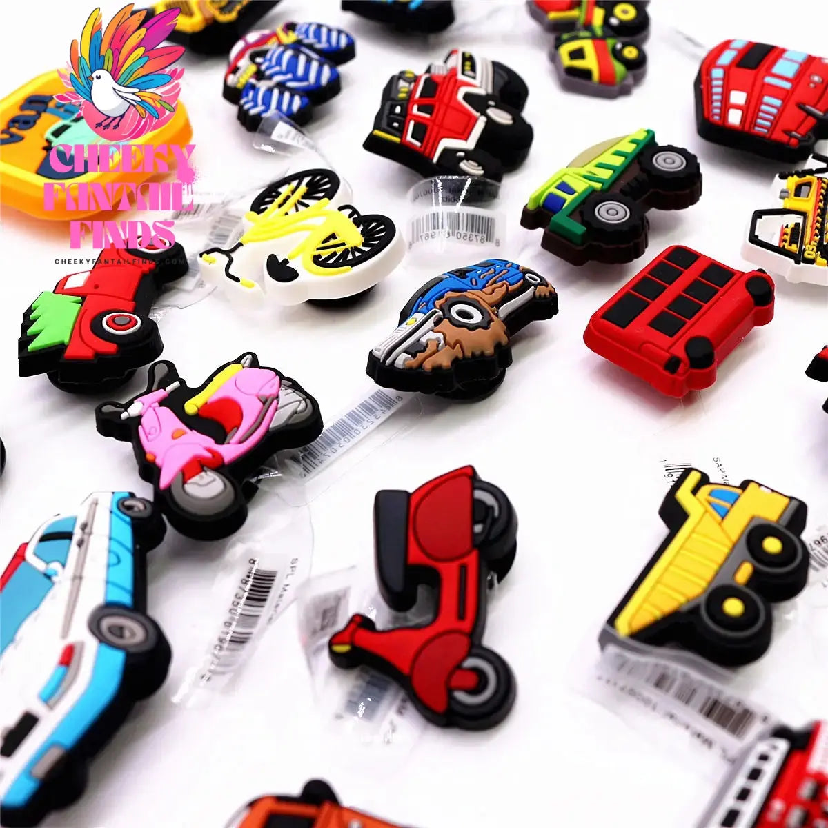 1 Pcs Cartoon Cars PVC Shoe Charms Truck Buses Motorcycle Bike Shapes Shoe Accessories Clog Pin Unisex Shoe Buckle Decorations - Cheeky Fantail Finds