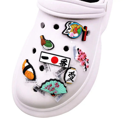 1 Pcs Original Japanese Style PVC Shoe Charms Sashimi Designer Sandal Upper Decorations Accessories Sakura Fan Clog Pin Buckle Cheeky Fantail Finds