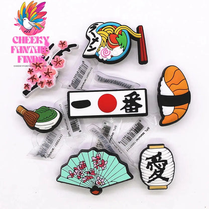 1 Pcs Original Japanese Style PVC Shoe Charms Sashimi Designer Sandal Upper Decorations Accessories Sakura Fan Clog Pin Buckle Cheeky Fantail Finds