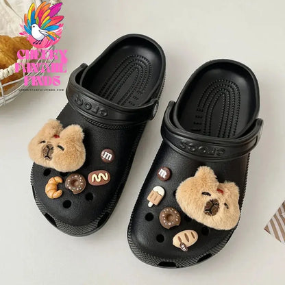 1 Set Cute Capybara Shoes Accessories Boys Girls Sandals Garden Shoe Buckle Plush Doll Decorations Fit Charm - Cheeky Fantail Finds