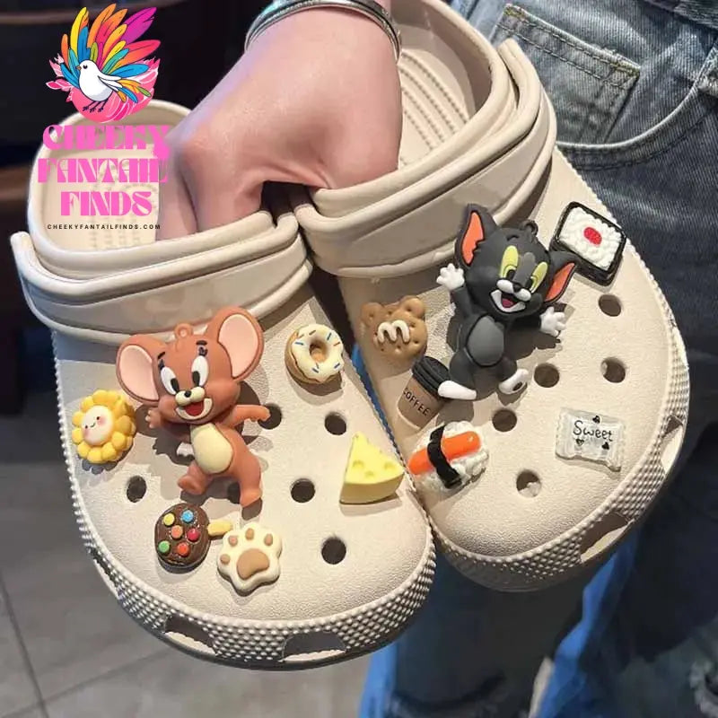 1 set MINISO Cartoon Shoe Charms Designer Tom And Jerry Cat Mouse Shoe Charms Decoration Sandal Accessories for Christmas Gifts Cheeky Fantail Finds