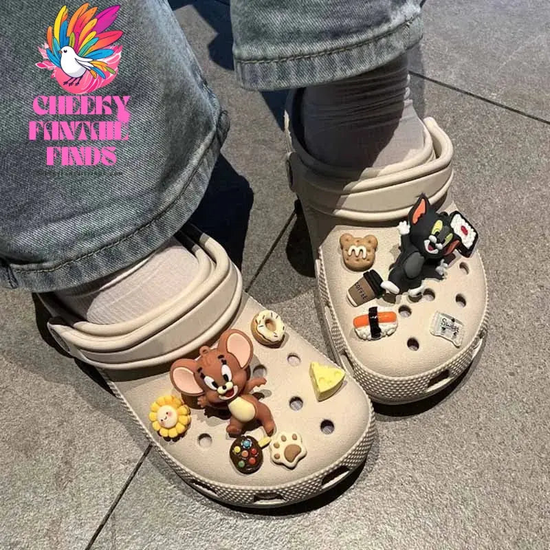 1 set MINISO Cartoon Shoe Charms Designer Tom And Jerry Cat Mouse Shoe Charms Decoration Sandal Accessories for Christmas Gifts Cheeky Fantail Finds