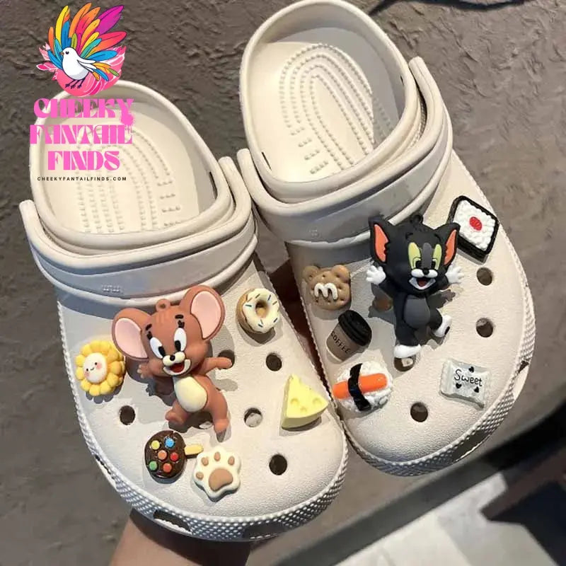 1 set MINISO Cartoon Shoe Charms Designer Tom And Jerry Cat Mouse Shoe Charms Decoration Sandal Accessories for Christmas Gifts Cheeky Fantail Finds