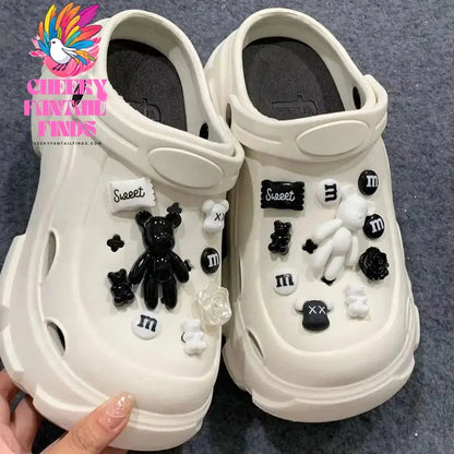 1 set of black and white bears Novelty Cute Hole Shoe Charms PVC Shoe Decorations Sneakers Slippers Accessories Girl Gift NEW Cheeky Fantail Finds