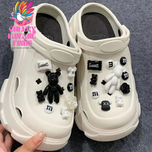 1 set of black and white bears Novelty Cute Hole Shoe Charms PVC Shoe Decorations Sneakers Slippers Accessories Girl Gift NEW Cheeky Fantail Finds
