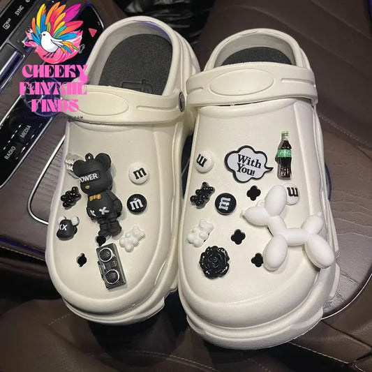 1 set of black and white bears Novelty Cute Hole Shoe Charms PVC Shoe Decorations Sneakers Slippers Accessories Girl Gift NEW Cheeky Fantail Finds