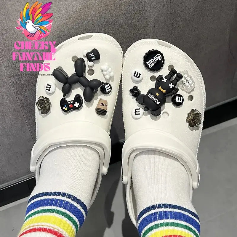 1 set of black and white bears Novelty Cute Hole Shoe Charms PVC Shoe Decorations Sneakers Slippers Accessories Girl Gift NEW Cheeky Fantail Finds