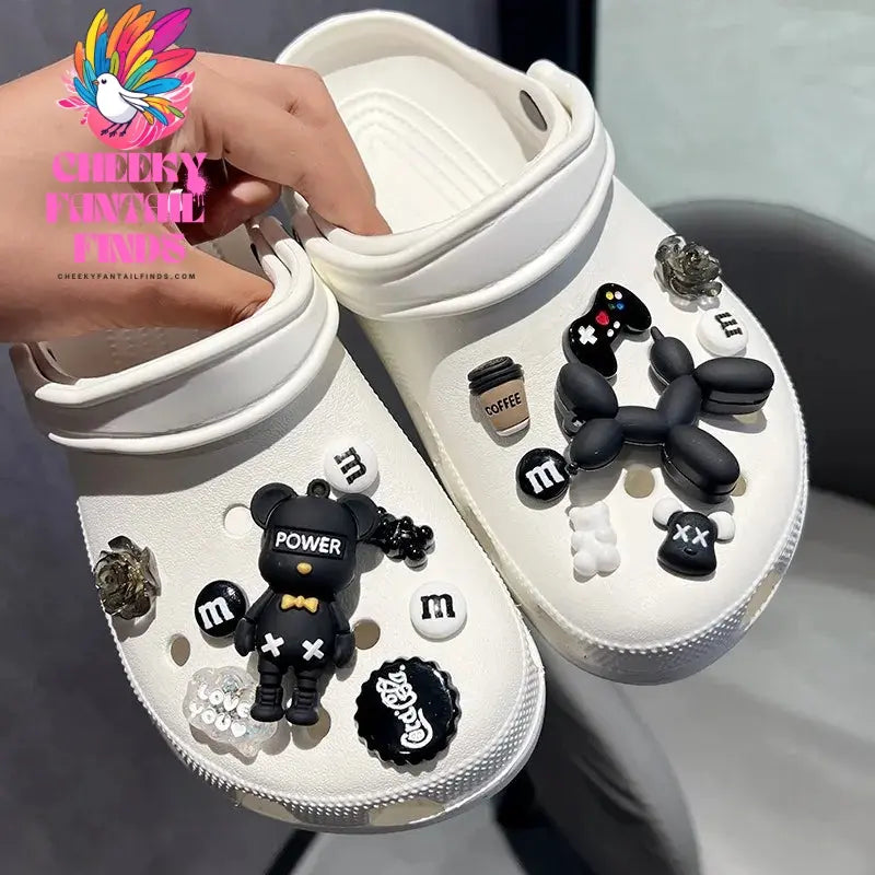 1 set of black and white bears Novelty Cute Hole Shoe Charms PVC Shoe Decorations Sneakers Slippers Accessories Girl Gift NEW Cheeky Fantail Finds
