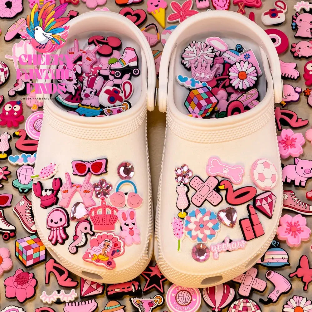 10/20/50/100pcs Random All Pink Shoe Charms Cartoon Cute Animal Plant Shoe Decorations Pins for Women Girl Sandals  Accessories Cheeky Fantail Finds