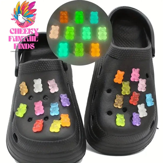 10/20pcs Glow-in-the-Dark Cute Bear Shoe Charms - Luminous DIY Shoe Decoration Accessories for Clogs - Cheeky Fantail Finds