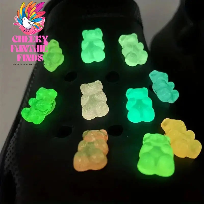 10/20pcs Glow-in-the-Dark Cute Bear Shoe Charms - Luminous DIY Shoe Decoration Accessories for Clogs - Cheeky Fantail Finds