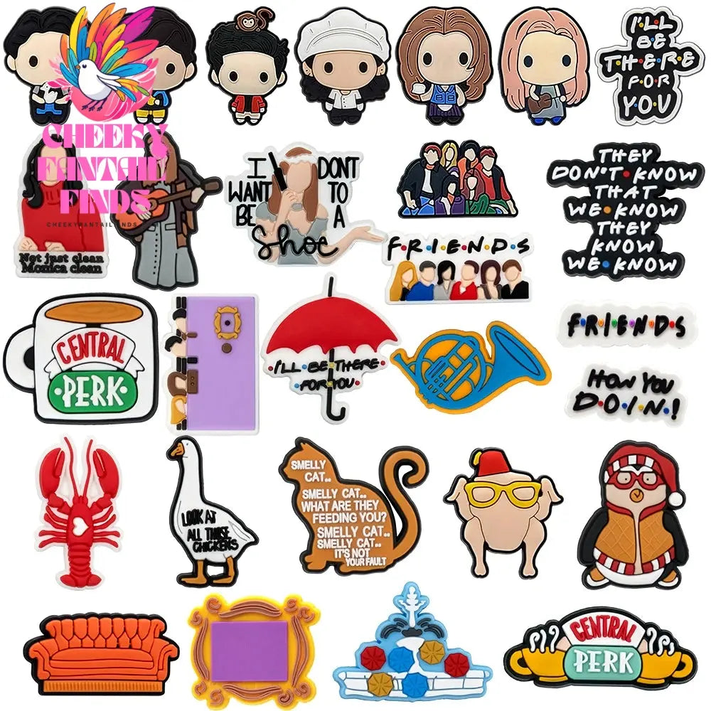10/28/50pcs PVC Friends Shoe Charms Chandler Rachel Shoe Decorations for Men Women Girl Garden Sandal Accessories Clog Buckles - Cheeky Fantail Finds