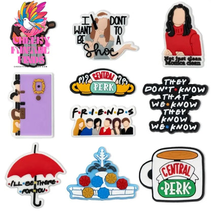 10/28/50pcs PVC Friends Shoe Charms Chandler Rachel Shoe Decorations for Men Women Girl Garden Sandal Accessories Clog Buckles - Cheeky Fantail Finds