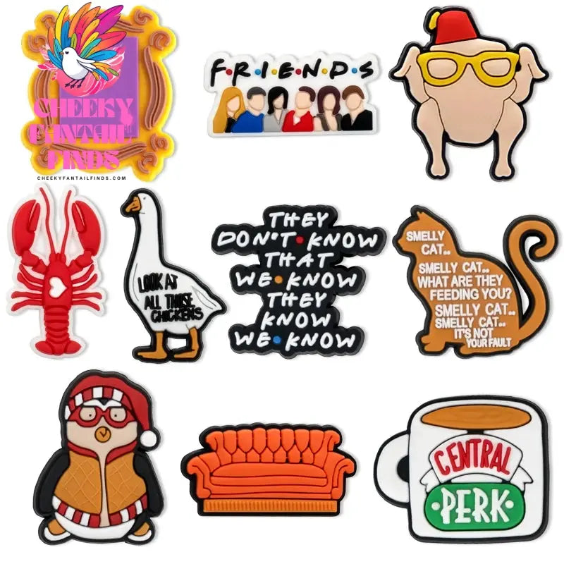10/28/50pcs PVC Friends Shoe Charms Chandler Rachel Shoe Decorations for Men Women Girl Garden Sandal Accessories Clog Buckles - Cheeky Fantail Finds