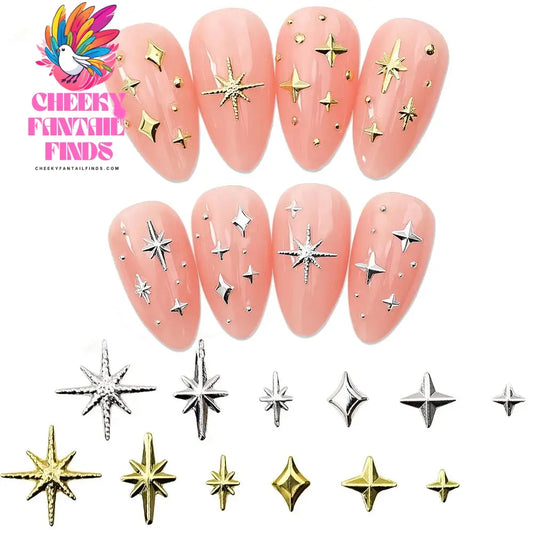 100pcs Random Mix Nail Rivet Studs Gold/Silver Stars Light Nail Art Charms Asterism Starlight Accessories Manicure Supplies Cheeky Fantail Finds