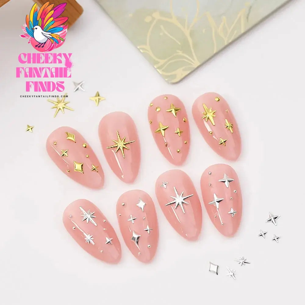 100pcs Random Mix Nail Rivet Studs Gold/Silver Stars Light Nail Art Charms Asterism Starlight Accessories Manicure Supplies Cheeky Fantail Finds