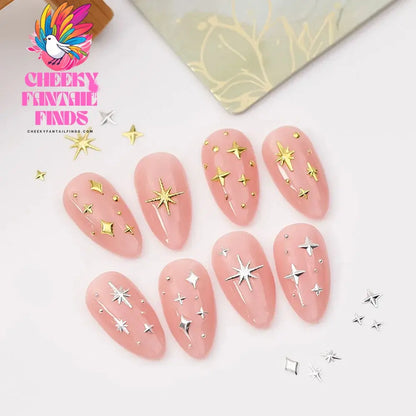100pcs Random Mix Nail Rivet Studs Gold/Silver Stars Light Nail Art Charms Asterism Starlight Accessories Manicure Supplies Cheeky Fantail Finds