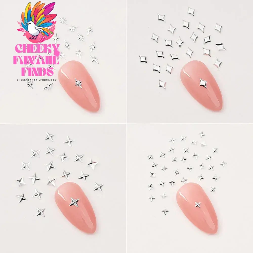 100pcs Random Mix Nail Rivet Studs Gold/Silver Stars Light Nail Art Charms Asterism Starlight Accessories Manicure Supplies Cheeky Fantail Finds