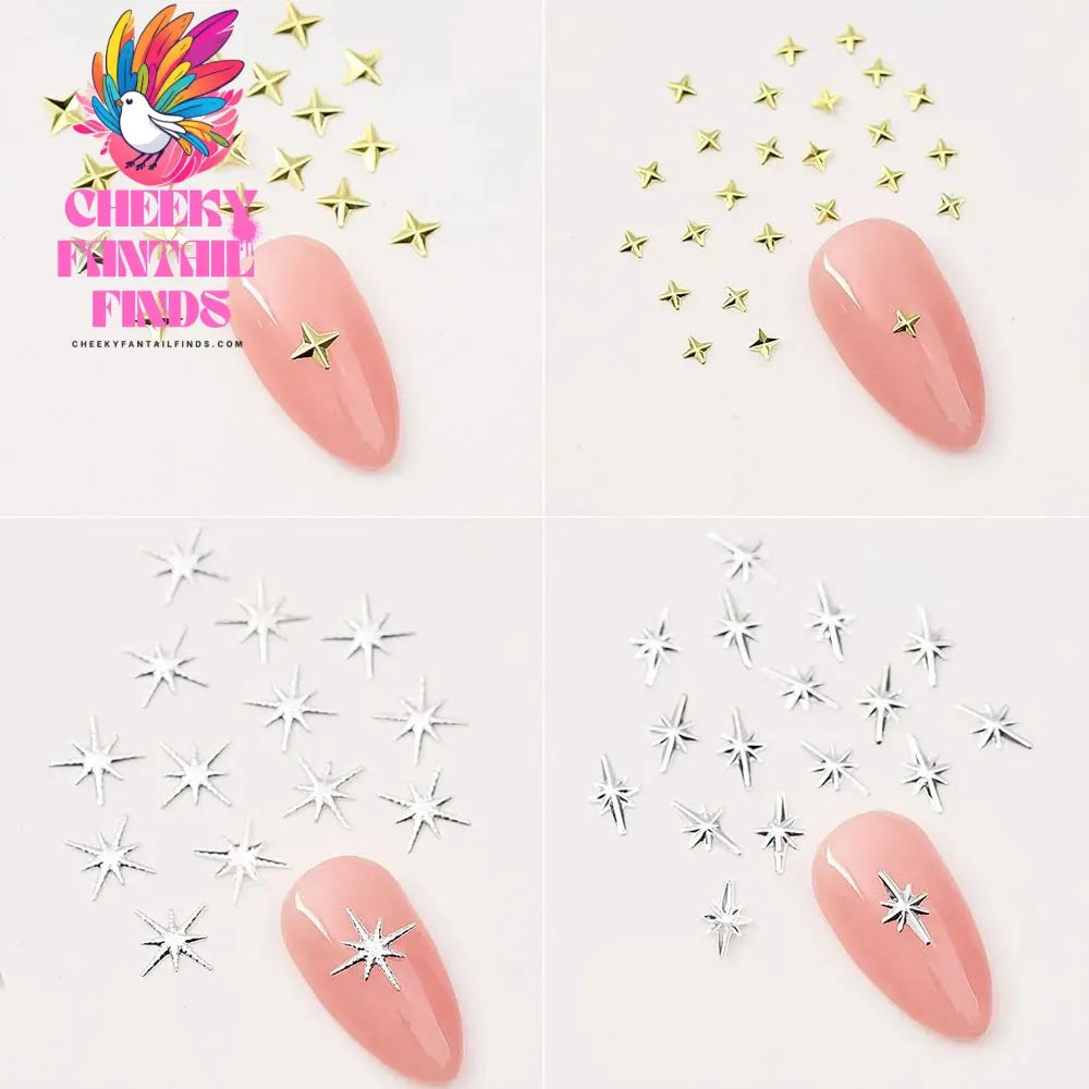 100pcs Random Mix Nail Rivet Studs Gold/Silver Stars Light Nail Art Charms Asterism Starlight Accessories Manicure Supplies Cheeky Fantail Finds