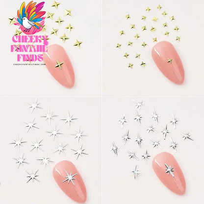 100pcs Random Mix Nail Rivet Studs Gold/Silver Stars Light Nail Art Charms Asterism Starlight Accessories Manicure Supplies Cheeky Fantail Finds