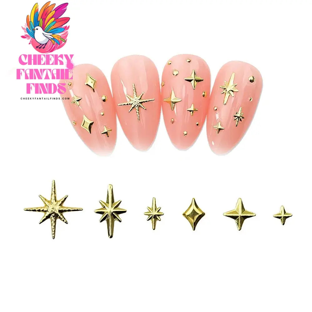 100pcs Random Mix Nail Rivet Studs Gold/Silver Stars Light Nail Art Charms Asterism Starlight Accessories Manicure Supplies Cheeky Fantail Finds