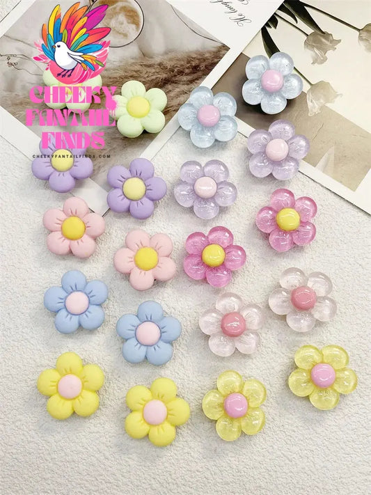 10PCS Shoe Charms  letters ABS Decorations Accessories DIY Transparent Sunflower Clog Buckle Shoes Slides Candy Color Fit Slipper Sandals Cheeky Fantail Finds