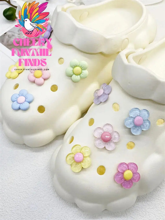 10PCS Shoe Charms  letters ABS Decorations Accessories DIY Transparent Sunflower Clog Buckle Shoes Slides Candy Color Fit Slipper Sandals Cheeky Fantail Finds