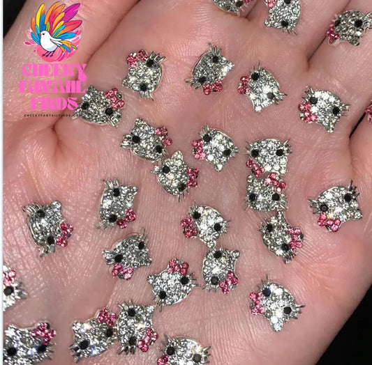 10Pcs 3D Miniso Full Diamond Hello Kitty Nail Charms 8x10mm Kawaii Kitty Crystal Nail Art Decor DIY Alloy Cute Kitty Nail Jewel Cheeky Fantail Finds