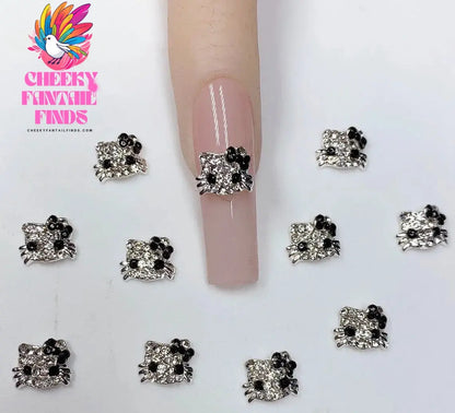 10Pcs 3D Miniso Full Diamond Hello Kitty Nail Charms 8x10mm Kawaii Kitty Crystal Nail Art Decor DIY Alloy Cute Kitty Nail Jewel Cheeky Fantail Finds