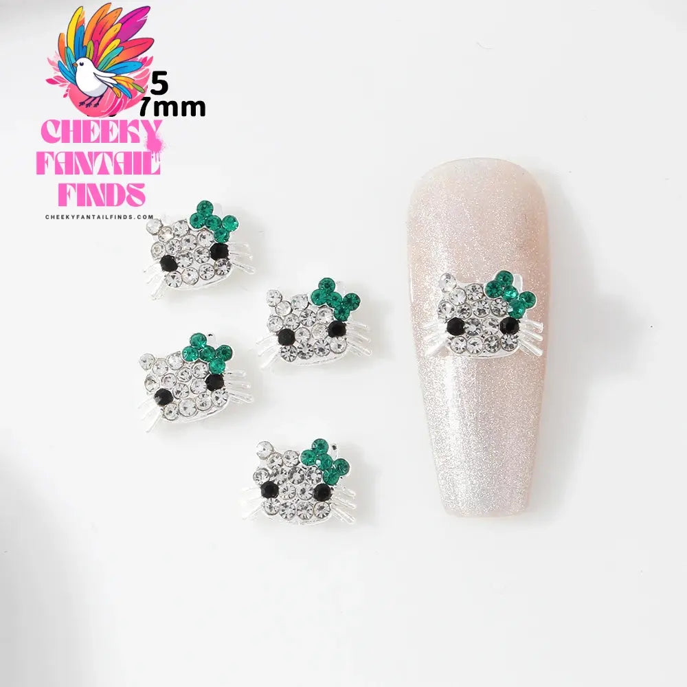 10Pcs 3D Miniso Full Diamond Hello Kitty Nail Charms 8x10mm Kawaii Kitty Crystal Nail Art Decor DIY Alloy Cute Kitty Nail Jewel Cheeky Fantail Finds
