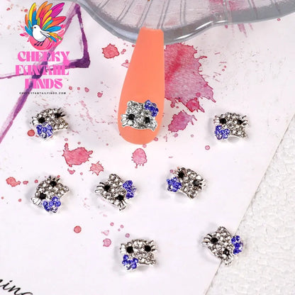 10Pcs 3D Miniso Full Diamond Hello Kitty Nail Charms 8x10mm Kawaii Kitty Crystal Nail Art Decor DIY Alloy Cute Kitty Nail Jewel Cheeky Fantail Finds