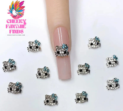 10Pcs 3D Miniso Full Diamond Hello Kitty Nail Charms 8x10mm Kawaii Kitty Crystal Nail Art Decor DIY Alloy Cute Kitty Nail Jewel Cheeky Fantail Finds