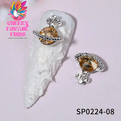 10Pcs 3D Zircon Alloy Nail Art Decoration Saturn Planet Cross Gems Stones Crystal Rhinestones Nail Charms Nail Accessories Cheeky Fantail Finds