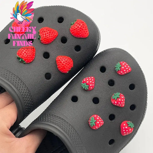 10Pcs Cartoon Pink Strawberry Icon Shoe Decoration Charms For Child's Clogs DIY Parts Pins Fit Women's Slipper Badge Accessories Cheeky Fantail Finds