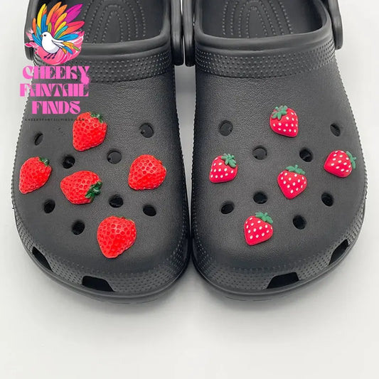 10Pcs Cartoon Pink Strawberry Icon Shoe Decoration Charms For Child's Clogs DIY Parts Pins Fit Women's Slipper Badge Accessories Cheeky Fantail Finds