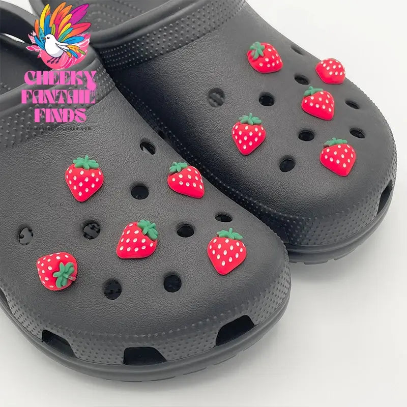 10Pcs Cartoon Pink Strawberry Icon Shoe Decoration Charms For Child's Clogs DIY Parts Pins Fit Women's Slipper Badge Accessories Cheeky Fantail Finds