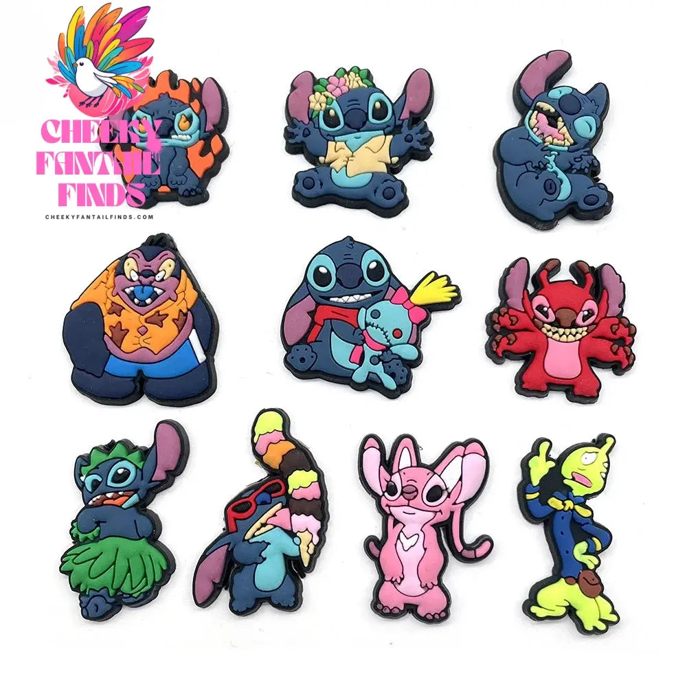 10Pcs Cute Stitch Charms PVC Shoe Charms DIY Shoe Fit Sandals Buckle Decoration Kids Party Gifts Cheeky Fantail Finds