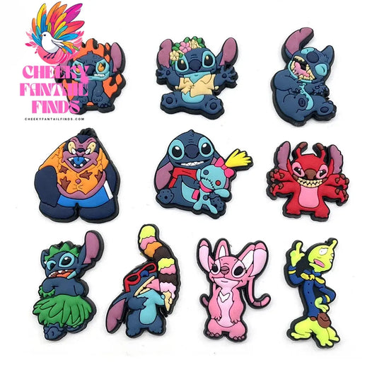 10Pcs Cute Stitch Charms PVC Shoe Charms DIY Shoe Fit Sandals Buckle Decoration Kids Party Gifts Cheeky Fantail Finds