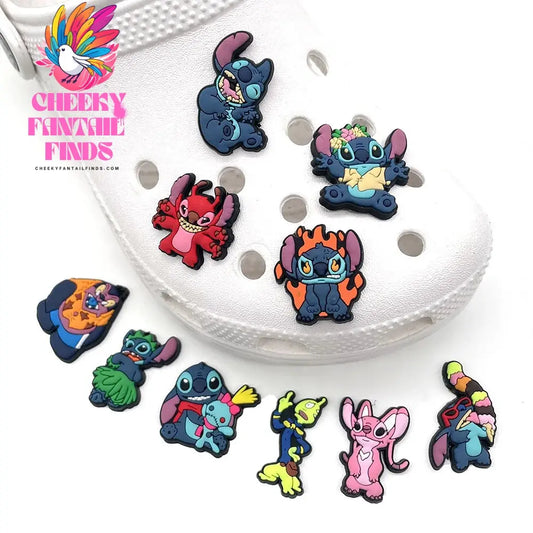 10Pcs Cute Stitch Charms PVC Shoe Charms DIY Shoe Fit Sandals Buckle Decoration Kids Party Gifts Cheeky Fantail Finds