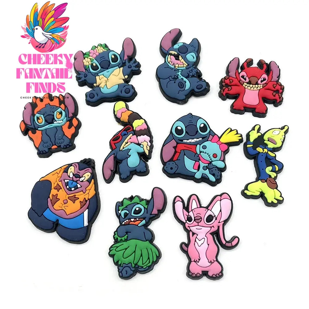 10Pcs Cute Stitch Charms PVC Shoe Charms DIY Shoe Fit Sandals Buckle Decoration Kids Party Gifts Cheeky Fantail Finds