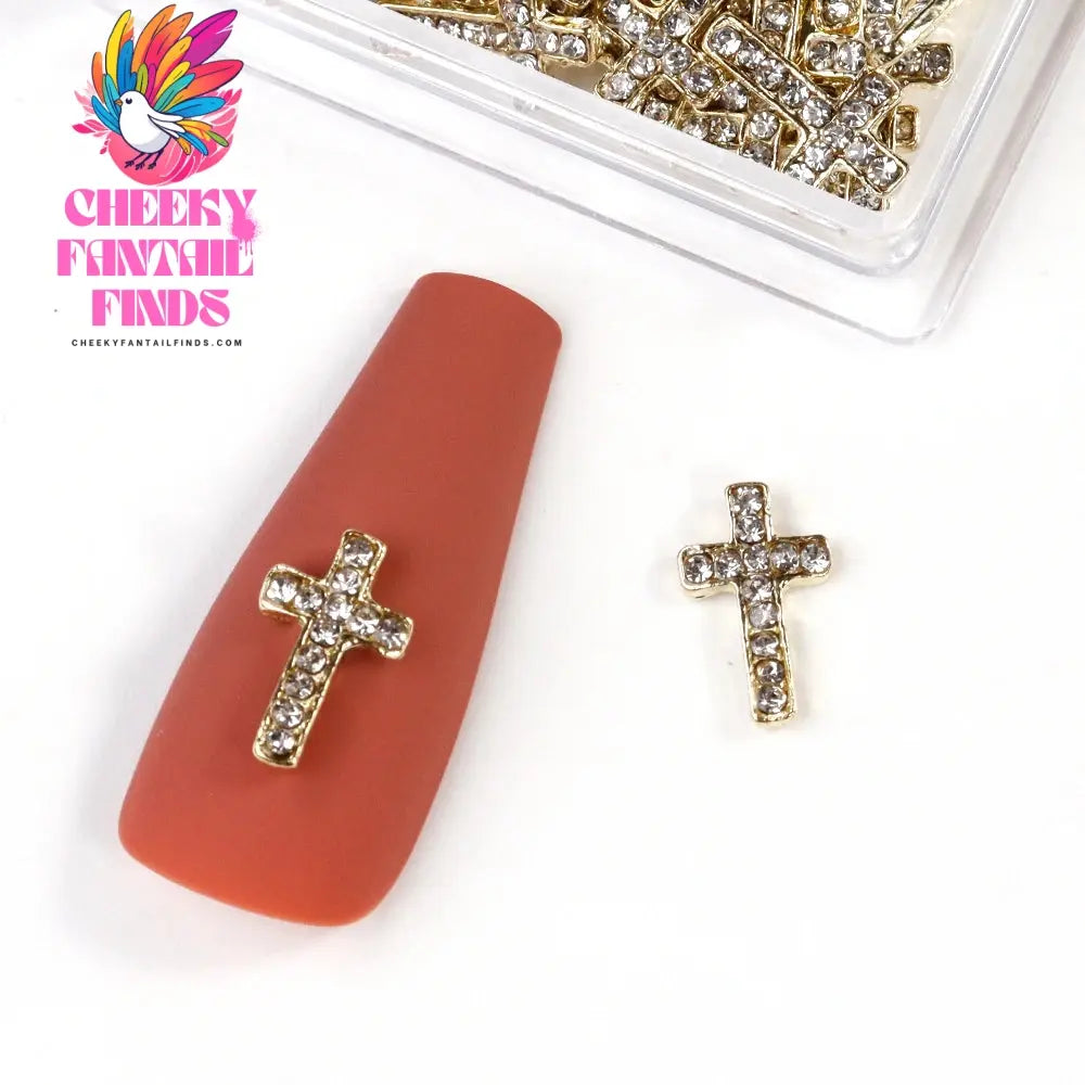 10Pcs/Lot Halloween Luxury Silver Cross Nail Art Charm Parts Punk Y2K Metal Style Jewelry Alloy Shinny Nail Diamond Decoration Cheeky Fantail Finds