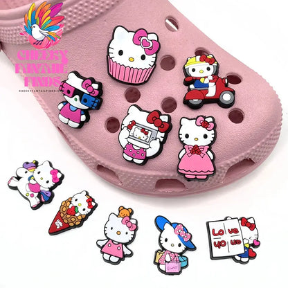 10Pcs/Set Hello Kitty Series Shoe Charms for Clogs Bubble Slides Sandals PVC Shoe Decorations Buckle Accessories for Kid Cheeky Fantail Finds