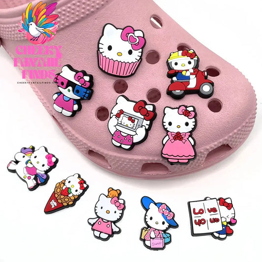 10Pcs/Set Hello Kitty Series Shoe Charms for Clogs Bubble Slides Sandals PVC Shoe Decorations Buckle Accessories for Kid Cheeky Fantail Finds