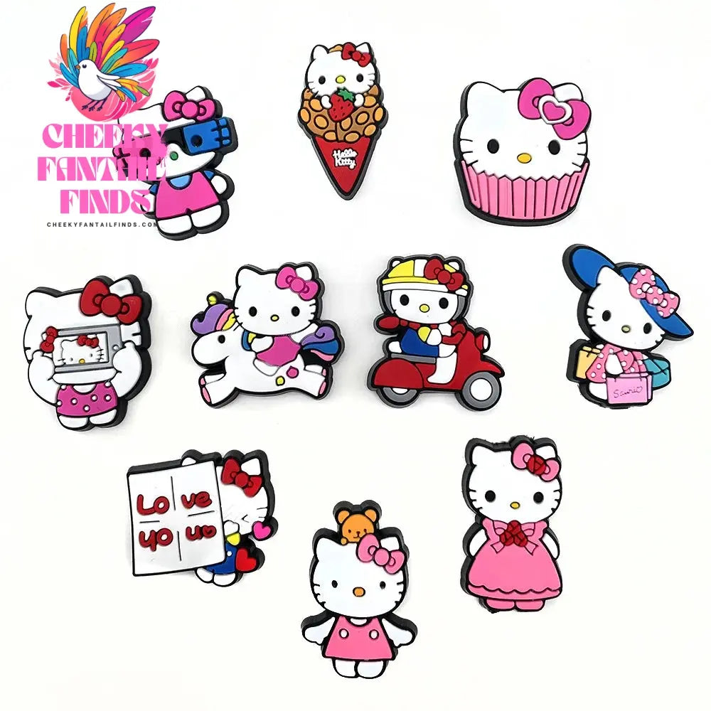 10Pcs/Set Hello Kitty Series Shoe Charms for Clogs Bubble Slides Sandals PVC Shoe Decorations Buckle Accessories for Kid Cheeky Fantail Finds