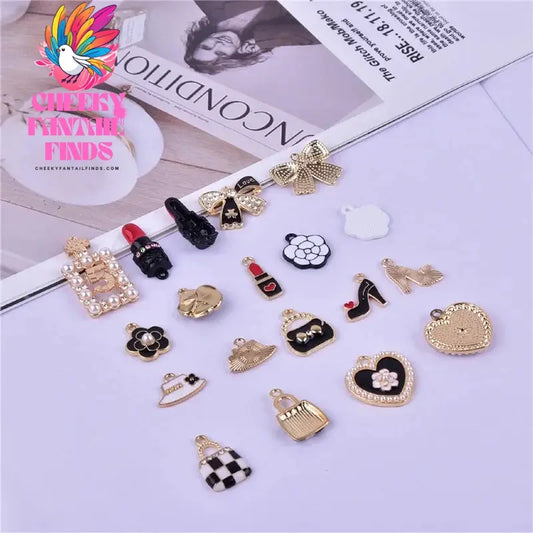 10pcs Perfume Bottle Enamel Charms Lipstick Bow Tie High-heeled Shoes Bag Pendants DIY Earrings Necklace Accessory Jewelry Craft Cheeky Fantail Finds